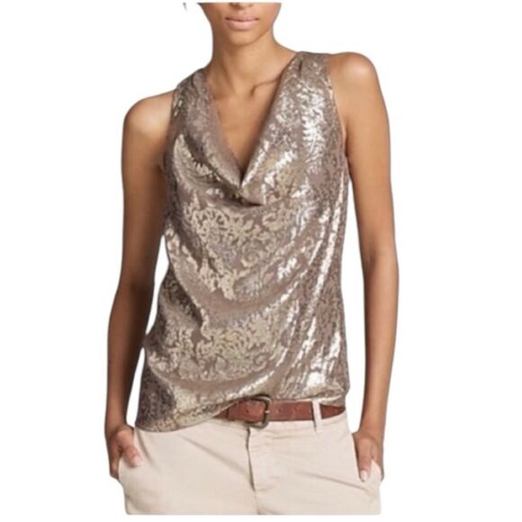 J. Crew Tops - J.Crew Gold Silk Metallic Sleeveless Blouse With Cowl Neck Size 0 NWT